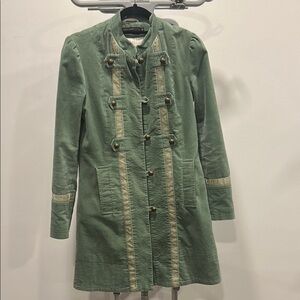 Green Hazel Velvet Military Style Women's Coat with gorgeous trim/buttons